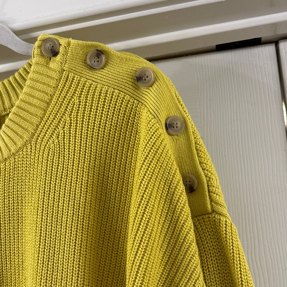 Chic Button-Shoulder Yellow Sweater - image 3